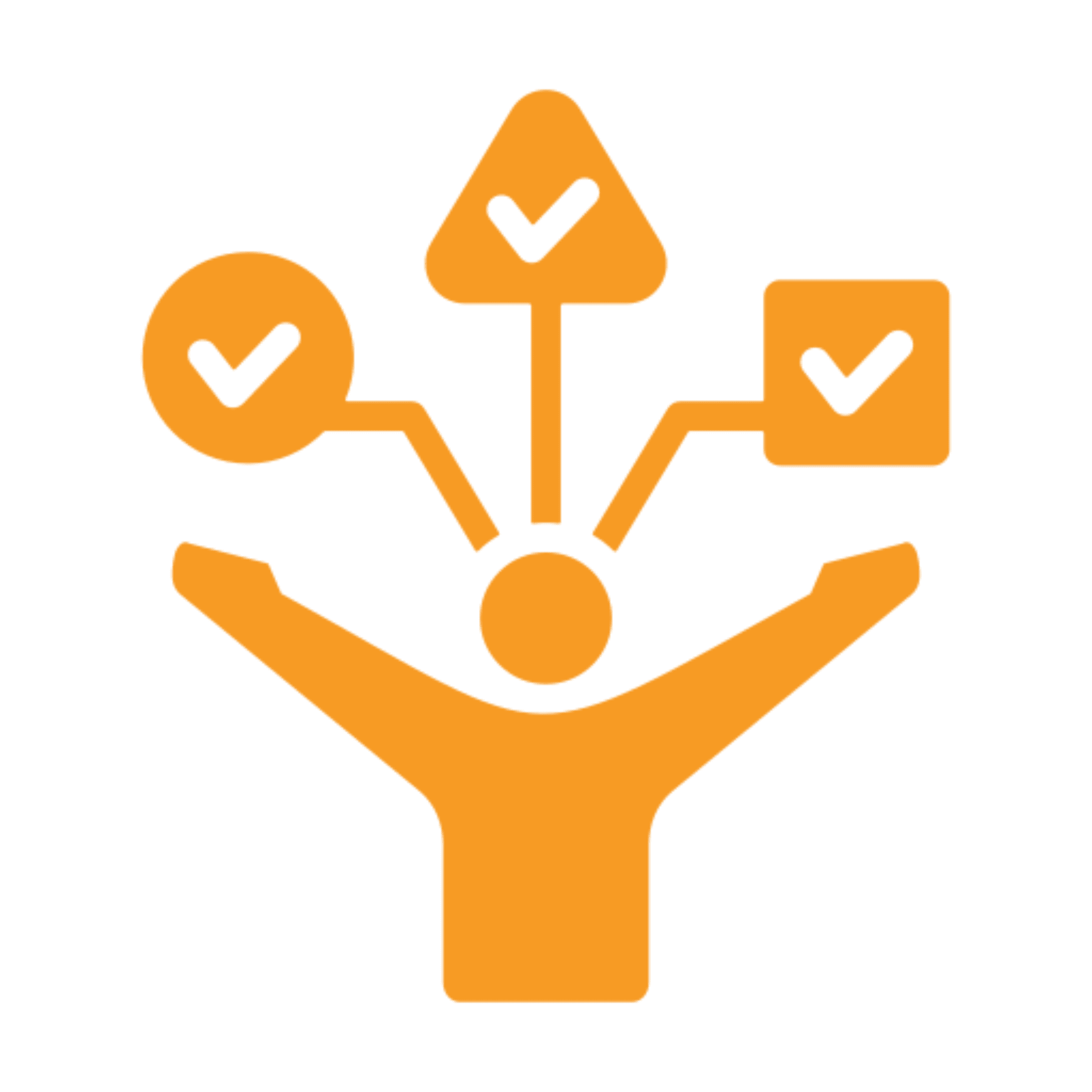 Person with check marks and arrows icon.